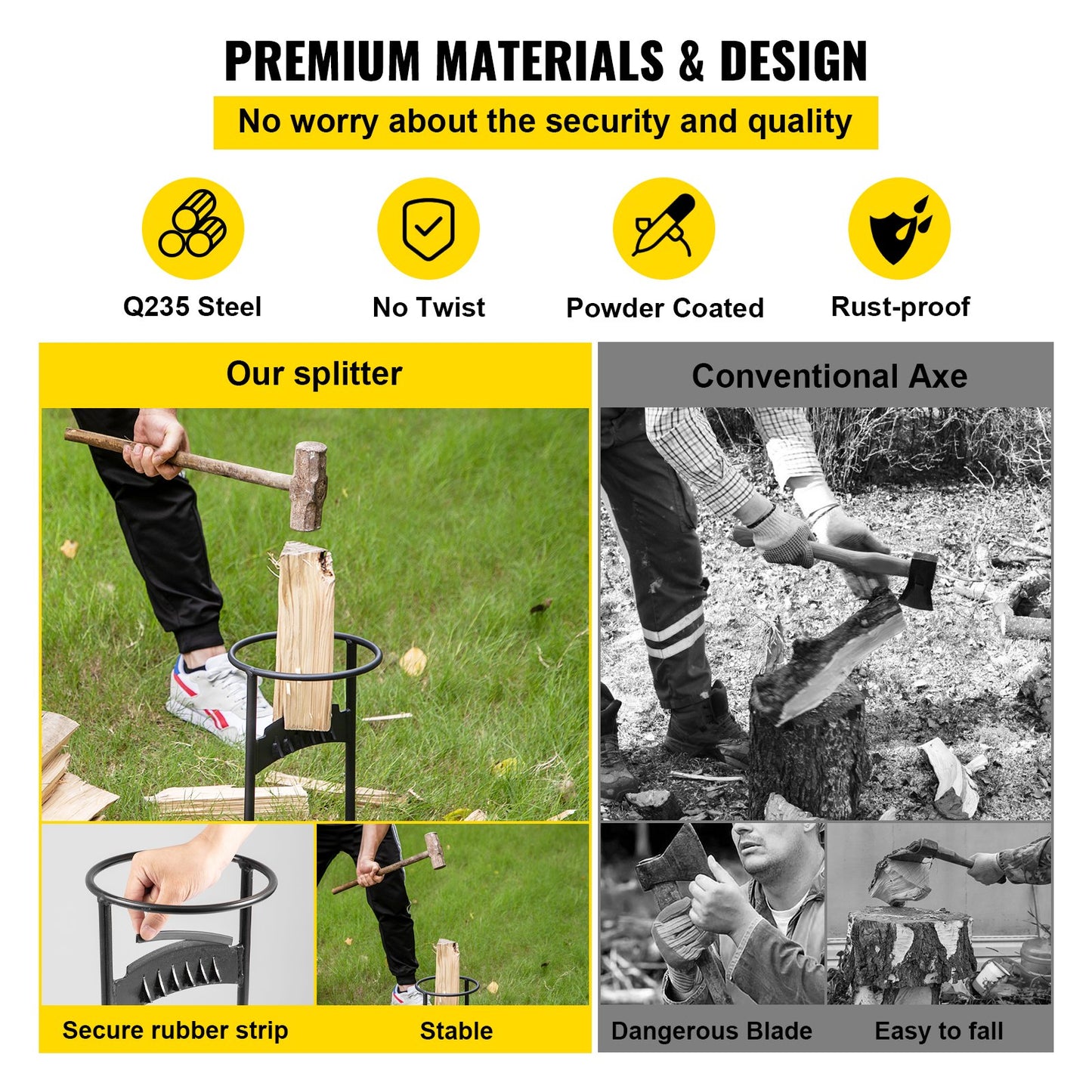 Firewood Splitter, Q235 Steel Wood Splitter Wedge, for Splitting 6" Diameter Wood Manual Wedge Wood Splitter, 8.3"x13" Portable Log Splitting w/ 4 Screws & Blade Cover, for Home, Campsite