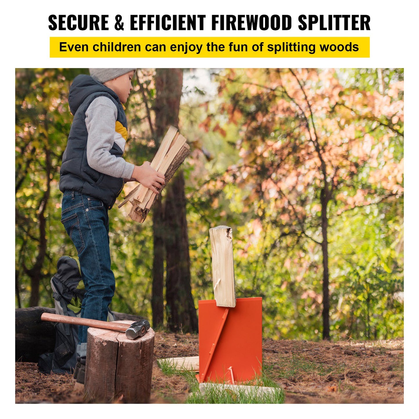 Firewood Splitter for Splitting 8" Diameter Wood, Manual Log Splitter 8.7" x 11", Wood Splitter 6.8 Lbs, Easy to Carry, Made of Q235 Steel, with 4 Screws & Blade Cover, for Home, Campsite