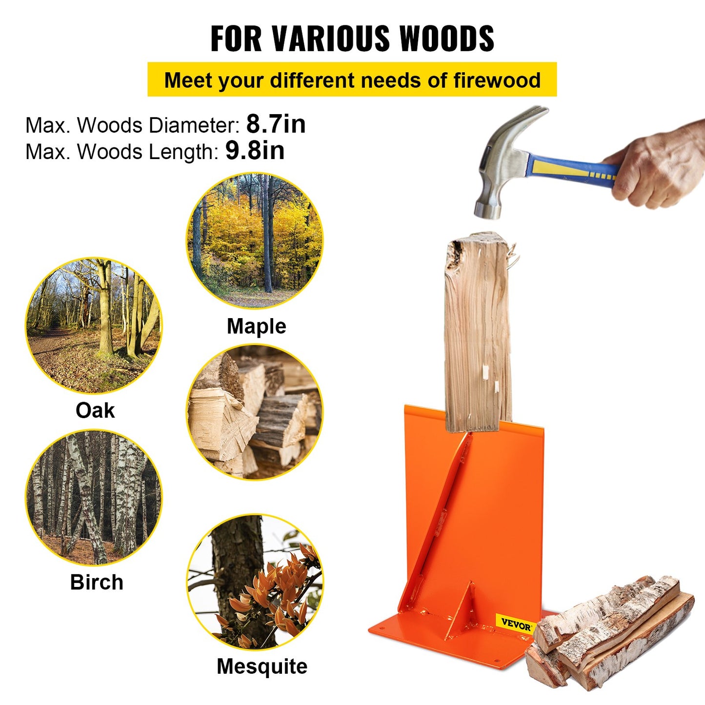 Firewood Splitter for Splitting 8" Diameter Wood, Manual Log Splitter 8.7" x 11", Wood Splitter 6.8 Lbs, Easy to Carry, Made of Q235 Steel, with 4 Screws & Blade Cover, for Home, Campsite
