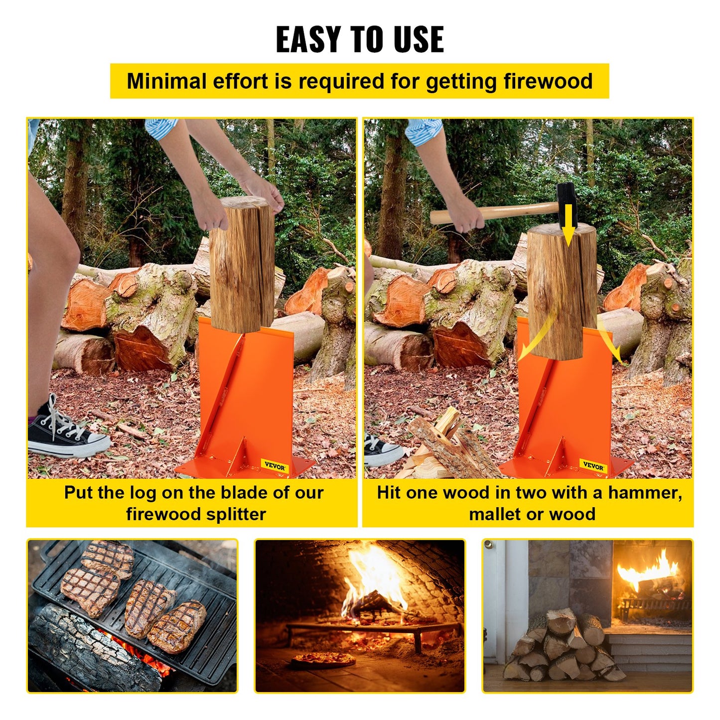 Firewood Splitter for Splitting 8" Diameter Wood, Manual Log Splitter 8.7" x 11", Wood Splitter 6.8 Lbs, Easy to Carry, Made of Q235 Steel, with 4 Screws & Blade Cover, for Home, Campsite