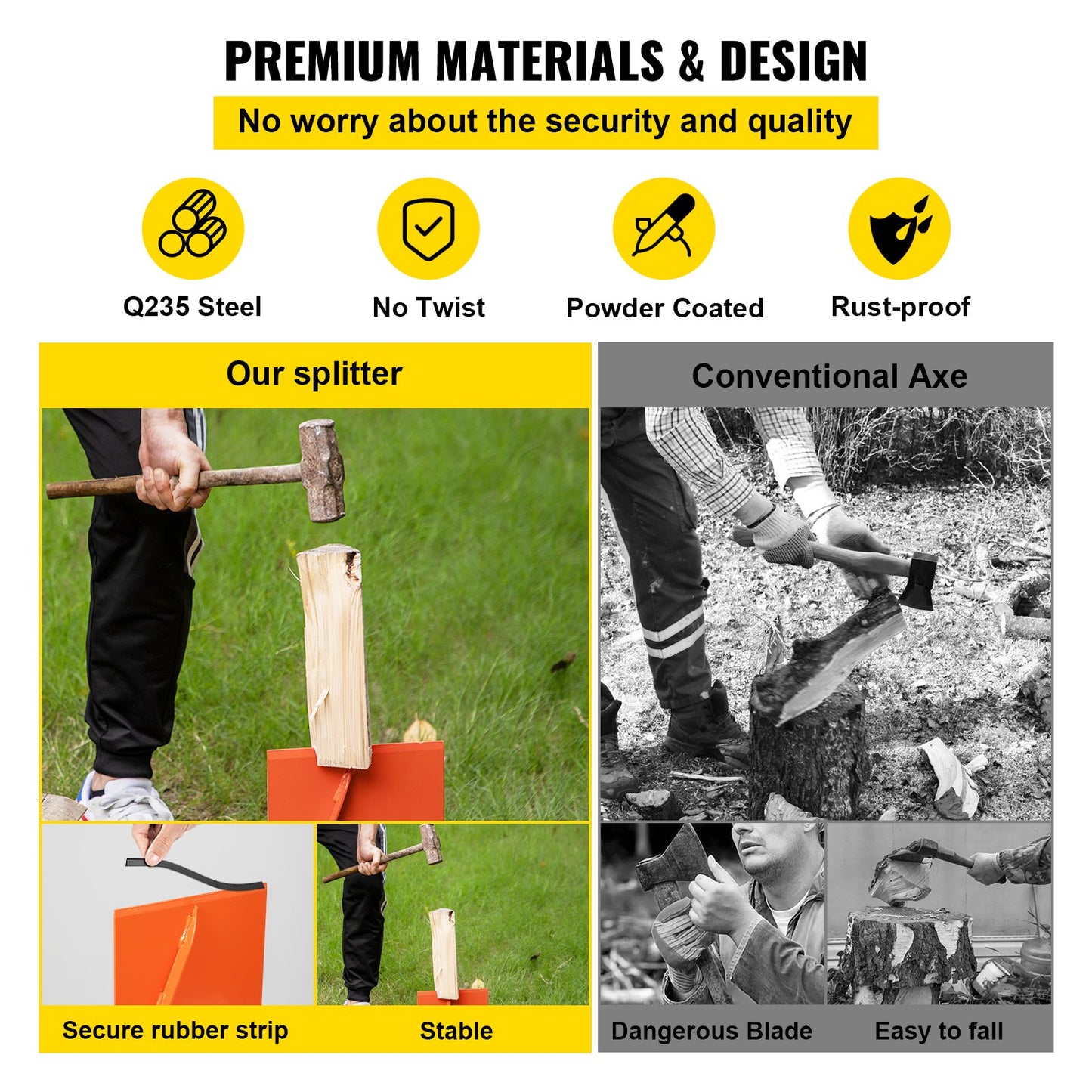 Firewood Splitter for Splitting 8" Diameter Wood, Manual Log Splitter 8.7" x 11", Wood Splitter 6.8 Lbs, Easy to Carry, Made of Q235 Steel, with 4 Screws & Blade Cover, for Home, Campsite