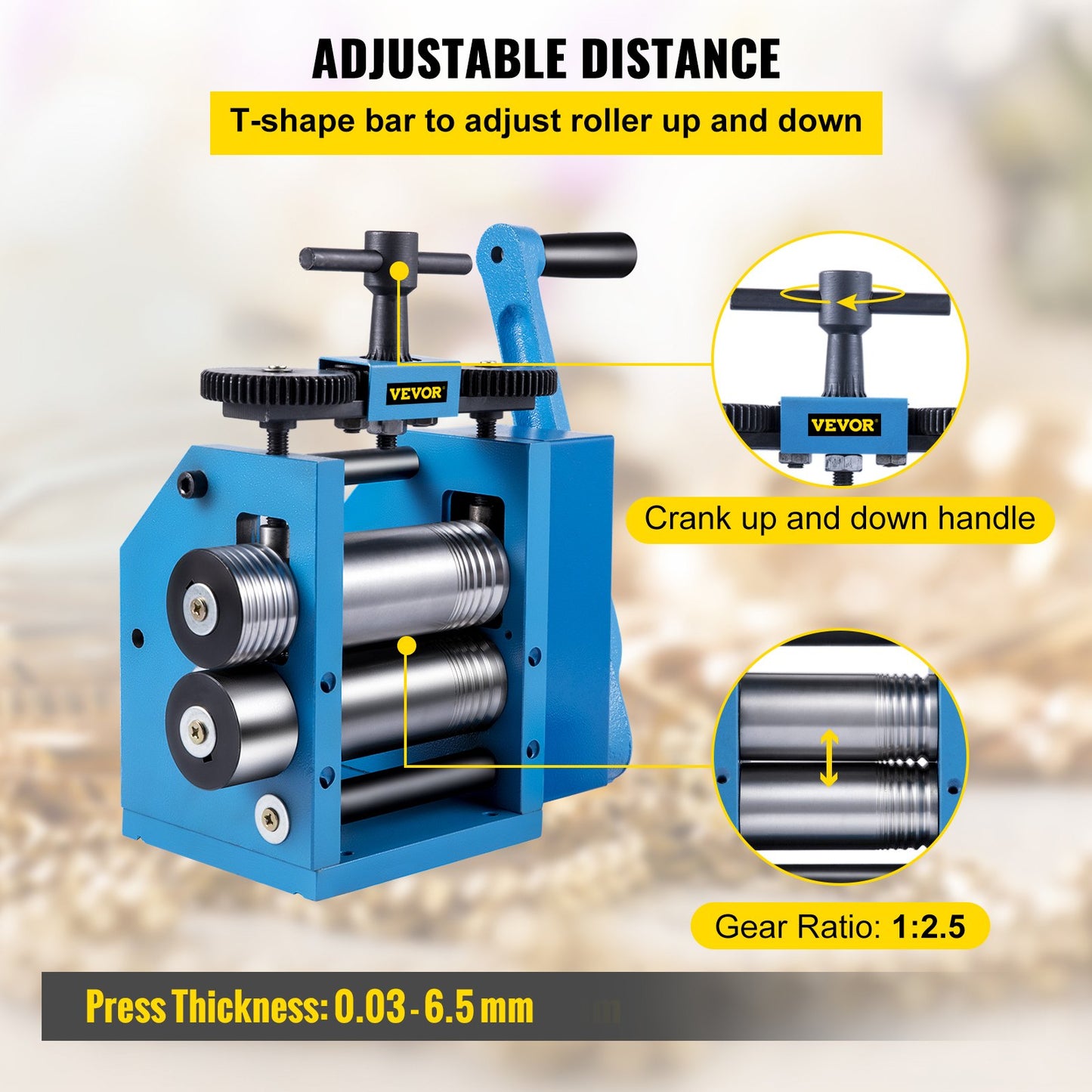 Rolling Mills 3"/76mm Jewelry Rolling Mill Machine Gear Ratio 1:2.5 Wire Roller Mill 0.1-7mm Press Thickness Manual Combination Rolling Mill for Metal Jewelry Sheet Square Semicircle Pattern