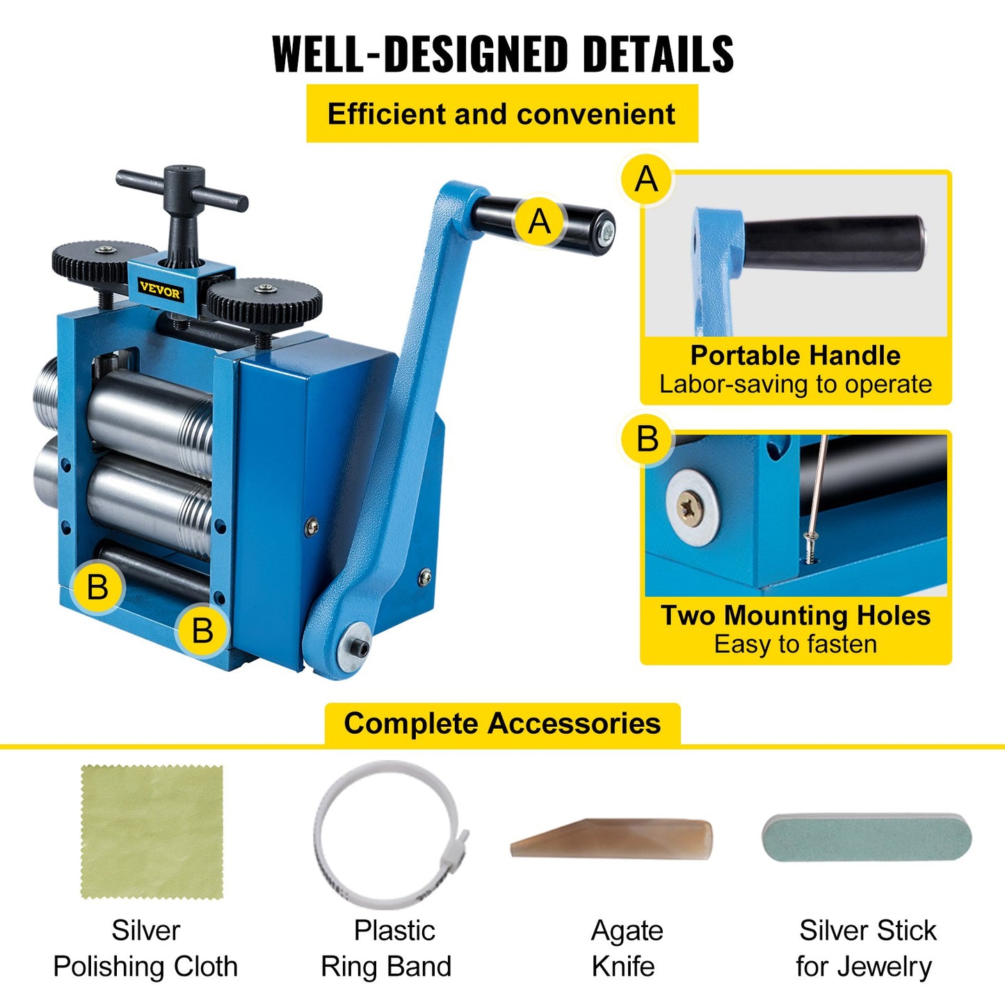 Rolling Mills 3"/76mm Jewelry Rolling Mill Machine Gear Ratio 1:2.5 Wire Roller Mill 0.1-7mm Press Thickness Manual Combination Rolling Mill for Metal Jewelry Sheet Square Semicircle Pattern