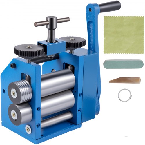 Rolling Mill 4.4"/112mm Jewelry Rolling Mill Machine Gear Ratio 1:2.5 Wire Roller Mill 0.1-7mm Press Thickness Manual Combination Rolling Mill w/ Iron Roller for Jewelry Sheet Semicircle Pattern