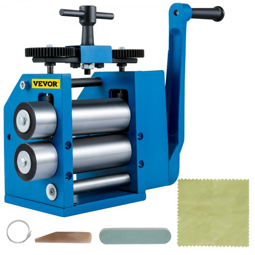 Rolling Mill, 4.4"/112mm Jewelry Rolling Mill Machine, Gear Ratio 1:2.5 Wire Roller Mill, 0.1-7mm Press Thickness Manual Flat Rolling Mill w/ Iron Roller for DIY Jewelers Craft Sheet Pattern