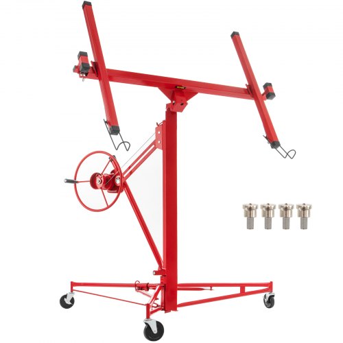 Drywall Rolling Lifter Panel, 11ft Sheetrock Lift Drywall Lift, 150lb Weight Capacity Panel Hoist Jack Tool, Steel Material w/Telescopic Arm & 3 Lockable Wheels, 48x192 in Plasterboard Size