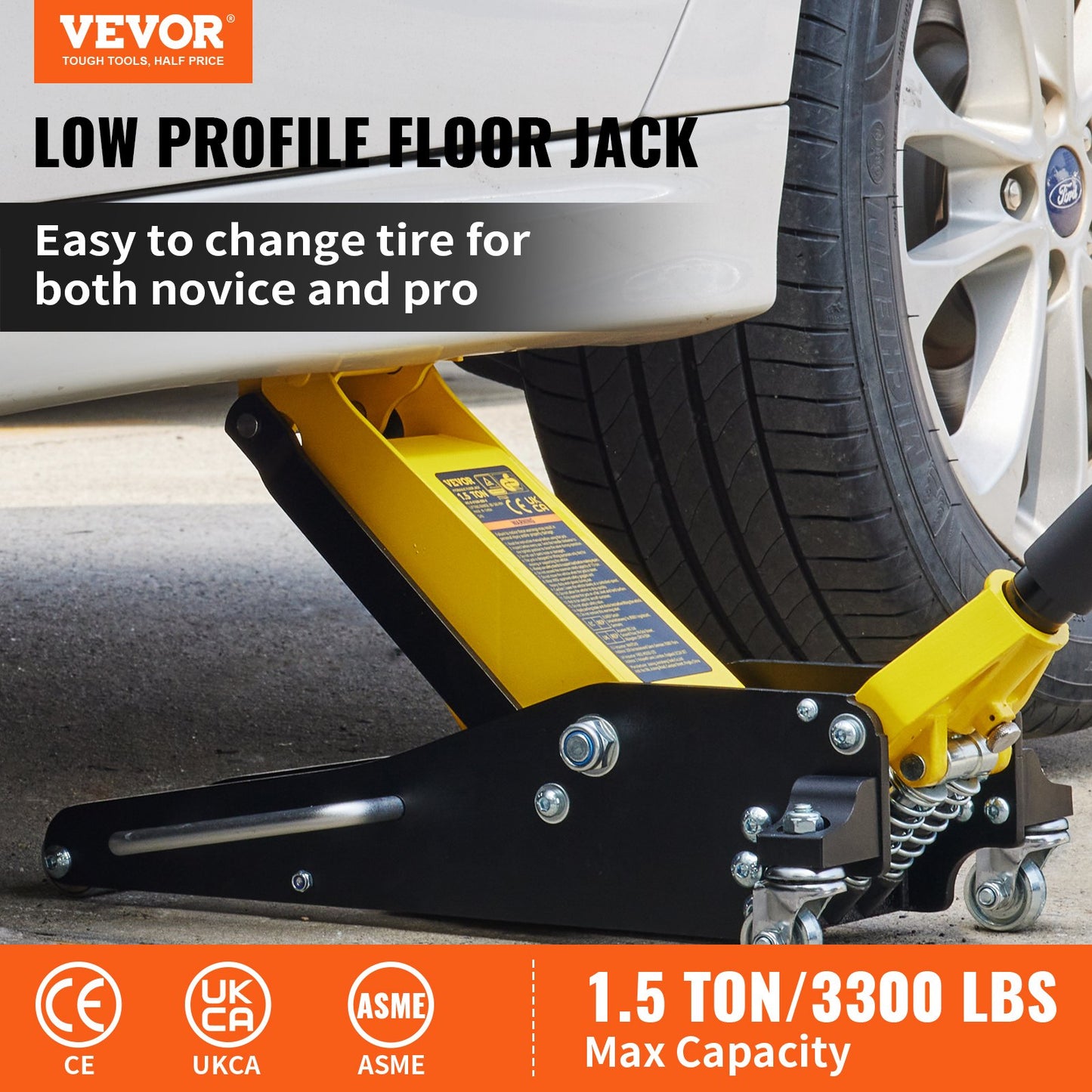 Floor Jack, 1.5 Ton Low Profile Floor Jack, Aluminum And Steel Racing Floor Jack With Dual Pistons Quick Lift Pump, Floor Jack Lifting Range 80 mm-365 mm