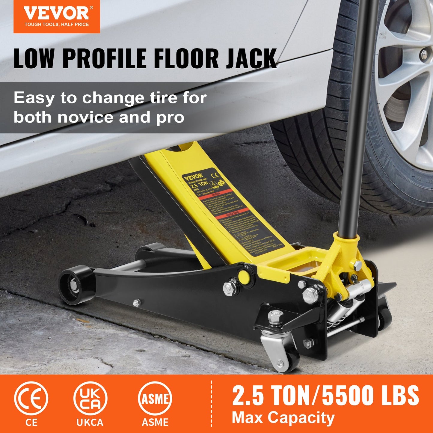 Floor Jack, 2.5 Ton Low Profile Floor Jack, Heavy-duty Steel Racing Floor Jack With Dual Pistons Quick Lift Pump, Floor Jack Lifting Range 88 mm-495 mm