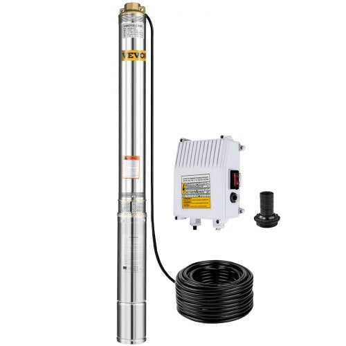 Deep Well Pump, 2 hp 220V 50 Hz, Submersible Durable Stainless Steel, 1.5" Water Outlet w/131 FT Cable Wire & Control Box, for Farmland Irrigation, Domestic Supply, Deep/Shadow Well