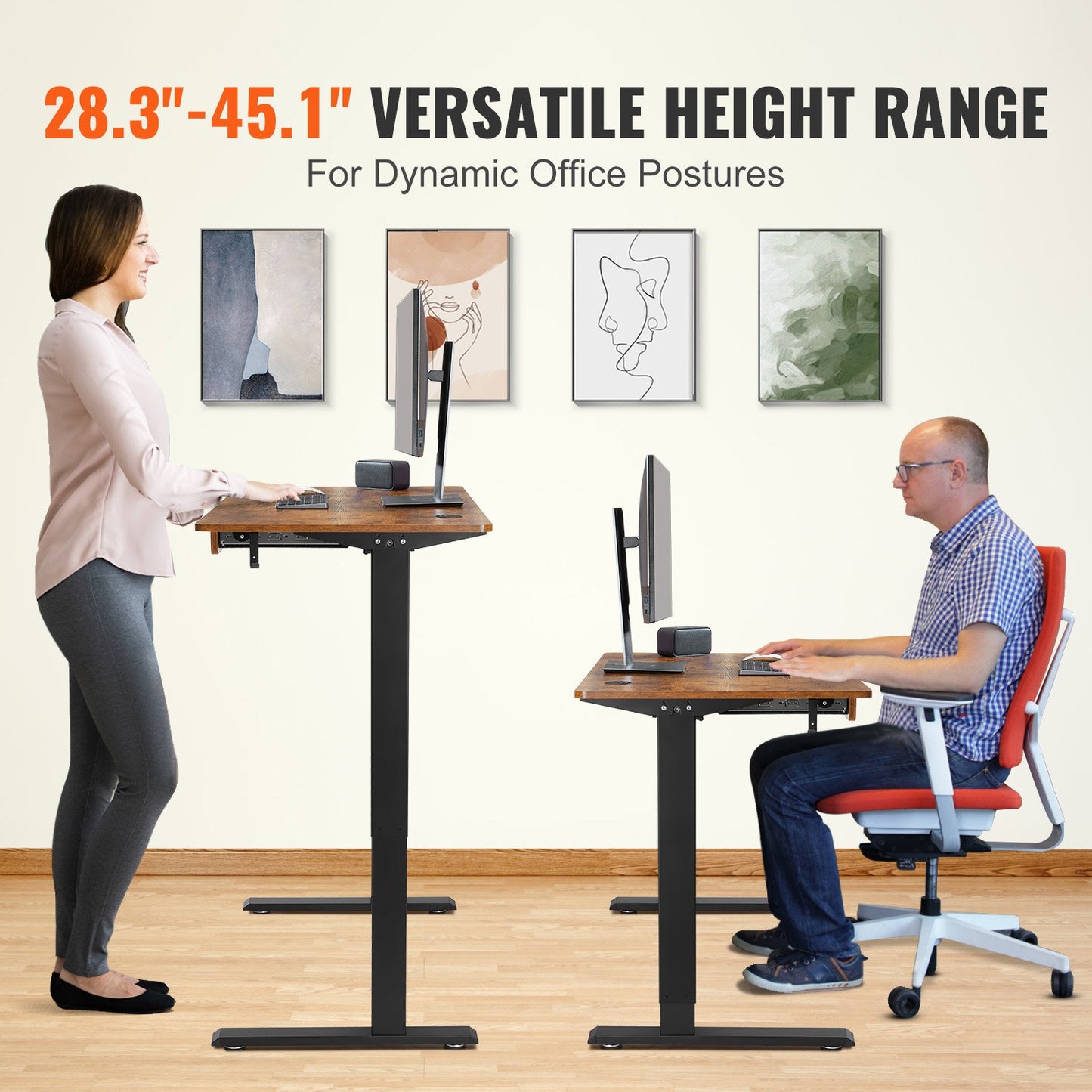 Height Adjustable Desk, 47.2 x 23.6 in with Drawer, 3-Key Modes Electric Standing Desk,Whole Piece Desk Board, Dual Metal Frame, 180 LBS Capacity Computer Sit Stand up Desk, for Home and Office