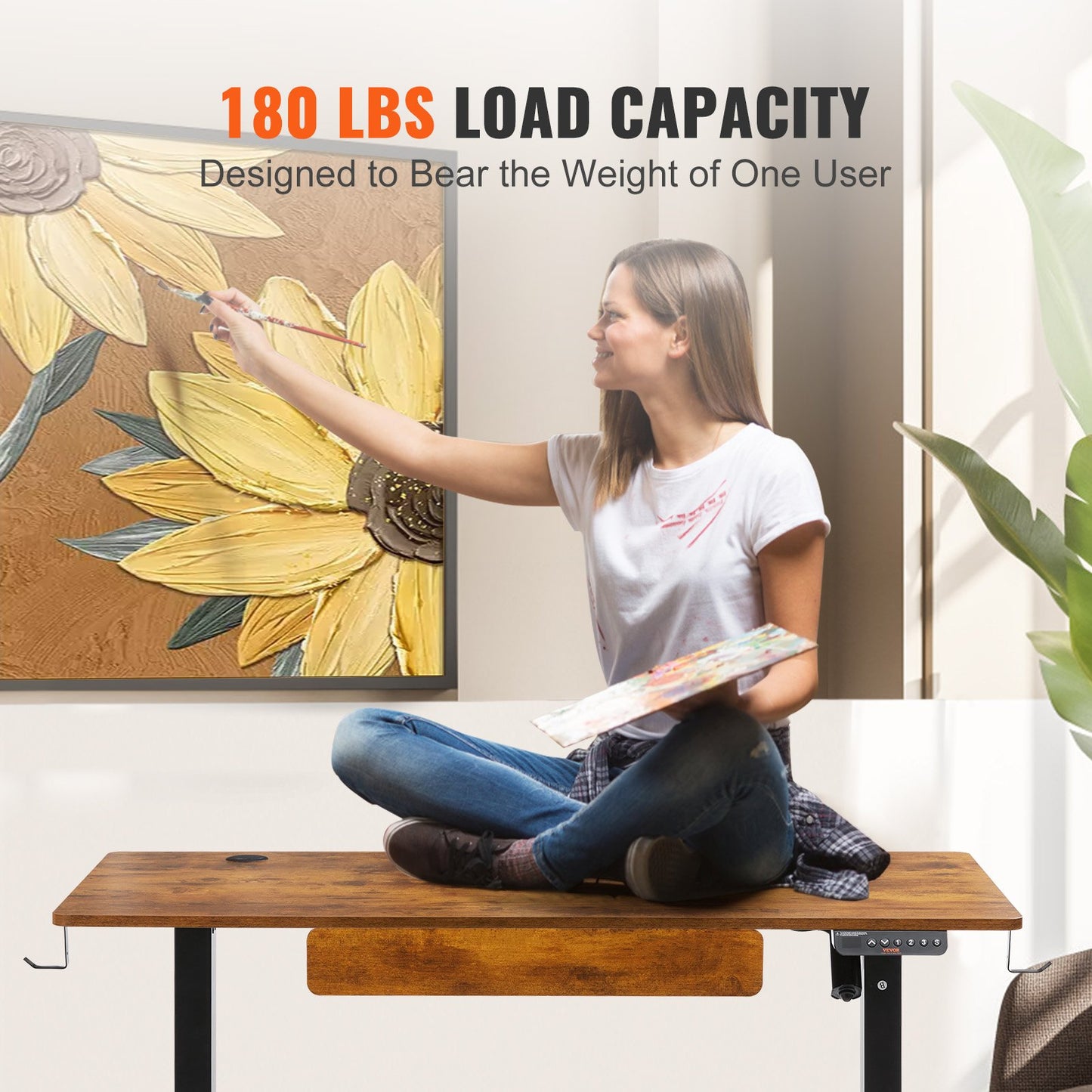 Height Adjustable Desk, 47.2 x 23.6 in with Drawer, 3-Key Modes Electric Standing Desk,Whole Piece Desk Board, Dual Metal Frame, 180 LBS Capacity Computer Sit Stand up Desk, for Home and Office