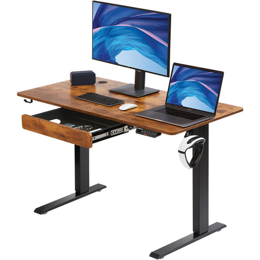 Height Adjustable Desk, 47.2 x 23.6 in with Drawer, 3-Key Modes Electric Standing Desk,Whole Piece Desk Board, Dual Metal Frame, 180 LBS Capacity Computer Sit Stand up Desk, for Home and Office