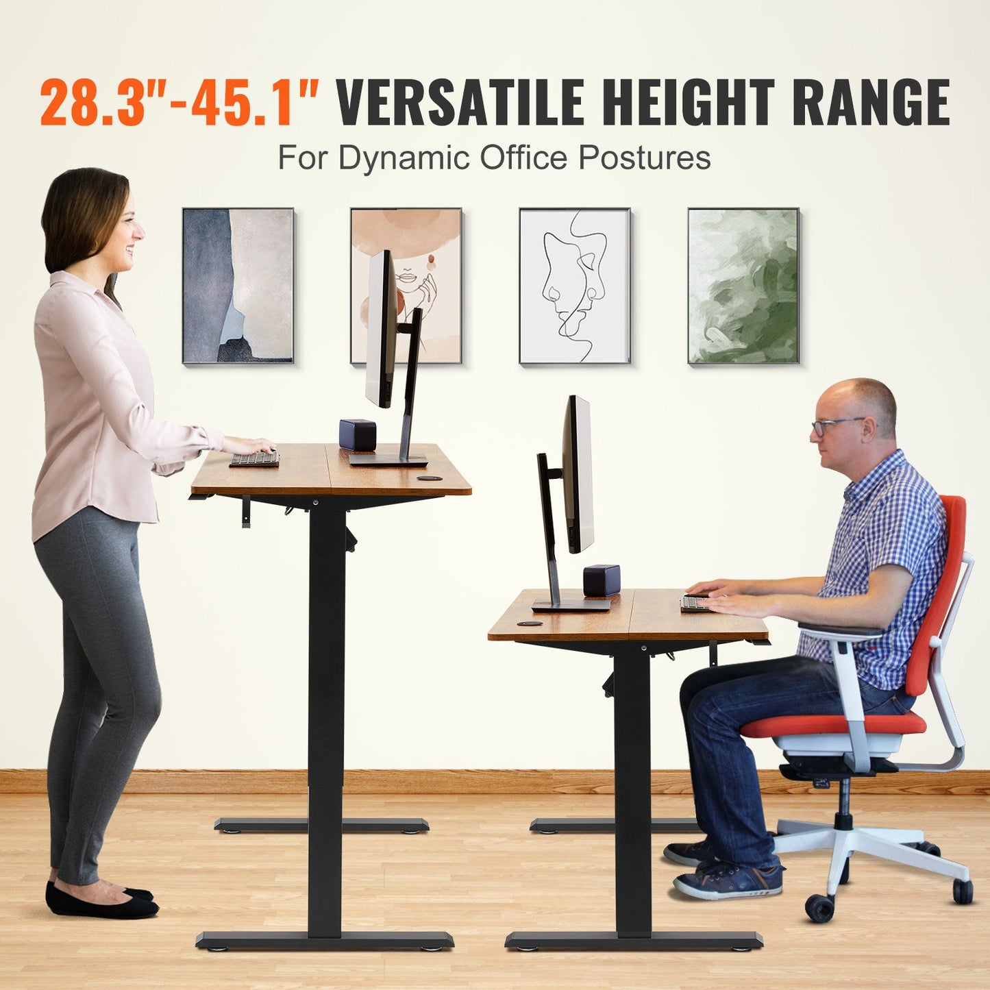 Height Adjustable Desk, 55.1 x 23.6 in, 3-Key Modes Electric Standing Desk,Whole Piece Desk Board, Sturdy Dual Metal Frame, Max. Bearing 180 LBS Computer Sit Stand up Desk, for Home and Office