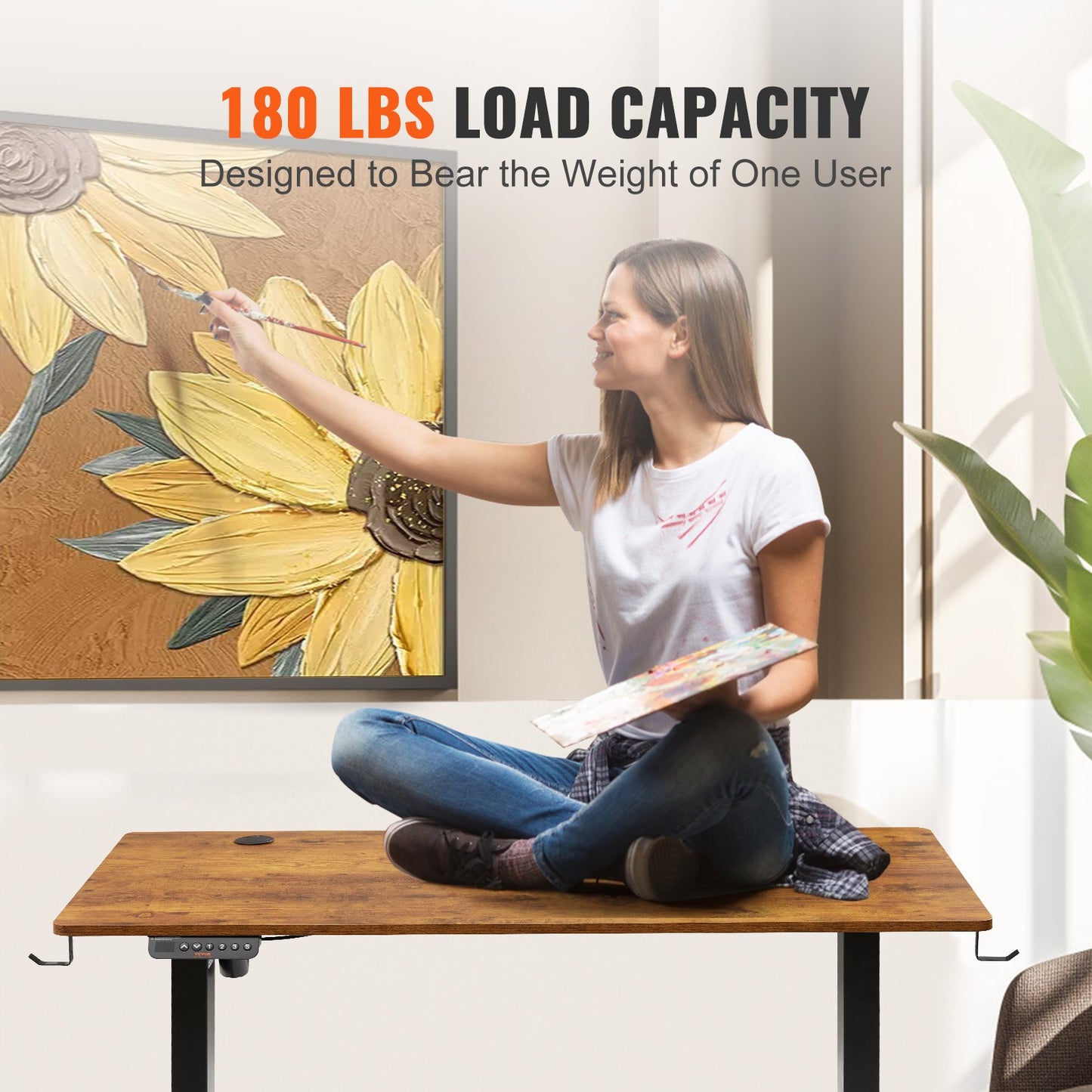 Height Adjustable Desk, 55.1 x 23.6 in, 3-Key Modes Electric Standing Desk,Whole Piece Desk Board, Sturdy Dual Metal Frame, Max. Bearing 180 LBS Computer Sit Stand up Desk, for Home and Office