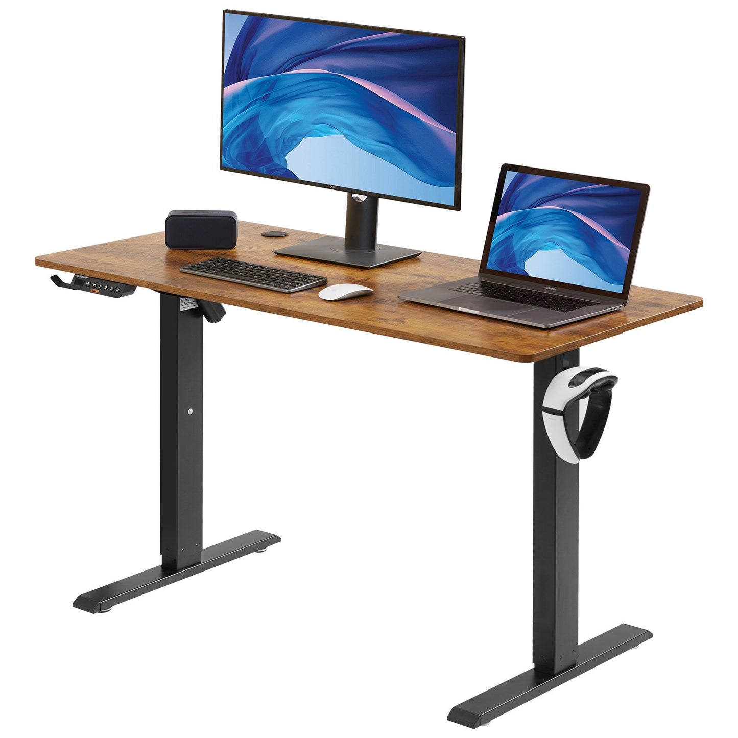 Height Adjustable Desk, 55.1 x 23.6 in, 3-Key Modes Electric Standing Desk,Whole Piece Desk Board, Sturdy Dual Metal Frame, Max. Bearing 180 LBS Computer Sit Stand up Desk, for Home and Office