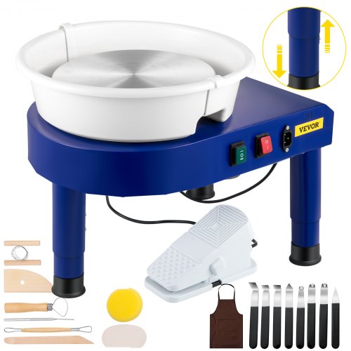 Pottery Wheel, 11in Ceramic Wheel Forming Machine, 0-300RPM Speed Manual Adjustable 0-7.8in Lift Leg, Foot Pedal Detachable Basin, Sculpting Tool Accessory Kit for Work Art Craft DIY 220V