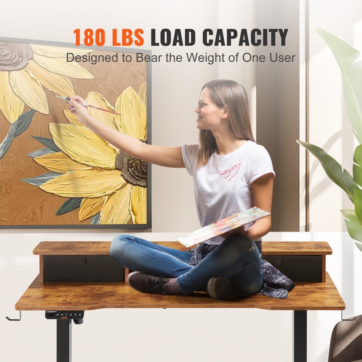 Height Adjustable Desk, 47.2" x 23.6" Electric Dual Monitor Riser Workstation, Whole Piece Desk Board Sit to Stand, 3-Key Modes Sturdy Dual Metal Frame,180LBS Capacity for Computer Home & Office