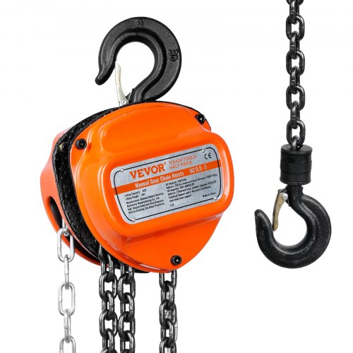 Manual Chain Hoist, 1/2 Ton 1100 lbs Capacity 10 FT Come Along, G80 Galvanized Carbon Steel with Double-Pawl Brake, Auto Chain Leading & 360° Rotation Hook, for Garage Factory Dock