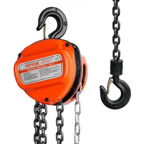 Manual Chain Hoist, 1 Ton 2200 lbs Capacity 10 FT Come Along, G80 Galvanized Carbon Steel with Double-Pawl Brake, Auto Chain Leading & 360° Rotation Hook, for Garage Factory Dock