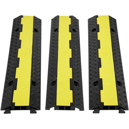 3 Pack Rubber Cable Protector Ramp, 2 Channel, 12000 lbs/axle Capacity Heavy Duty Hose Wire Cover Ramp Driveway, Traffic Speed Bump w/ Flip-Open Top Cover&50 ft Warning Tape, for Indoor&Outdoor