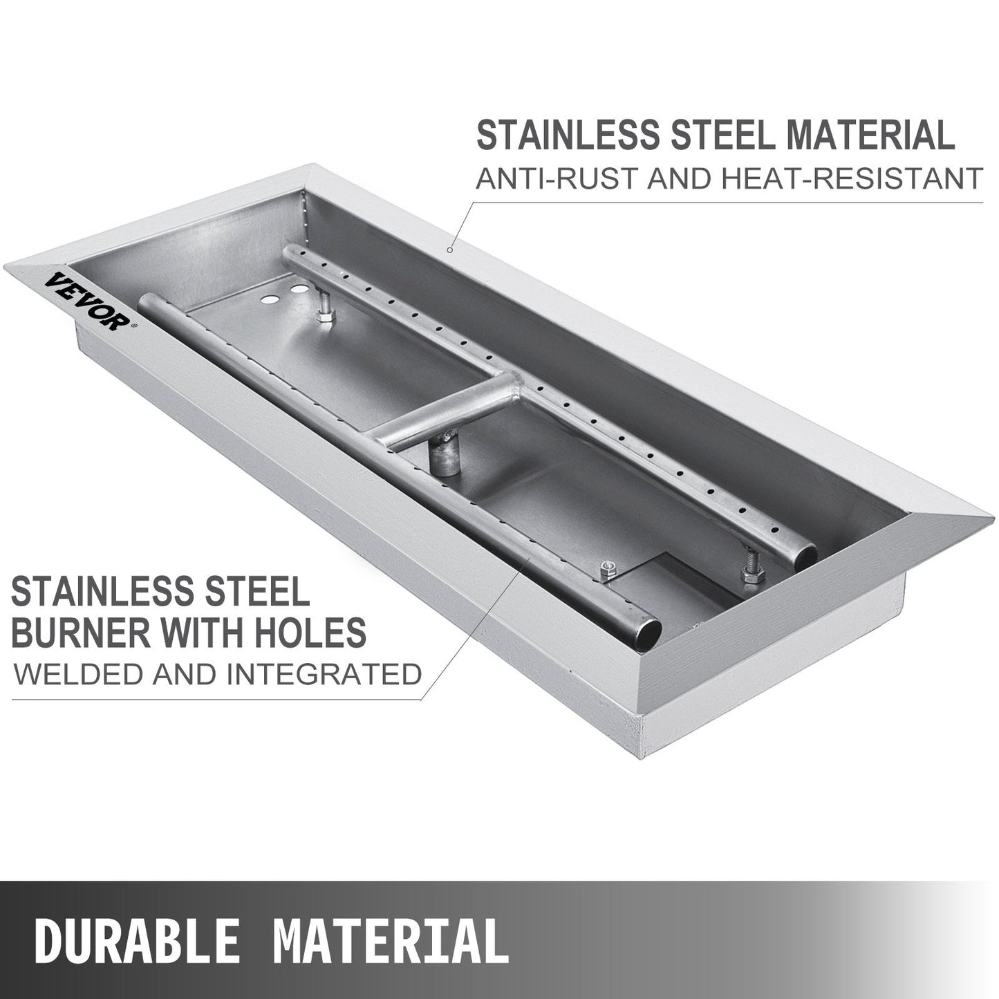 Fill-in Fire Pit Pan Burner Natural Gas Fire Pit Burner 20x8 Inch Fire Pit Pan 13.2 LBS Stainless Steel Fill In Pan Linear Fire Pit Pan Metal Square Burner Heater