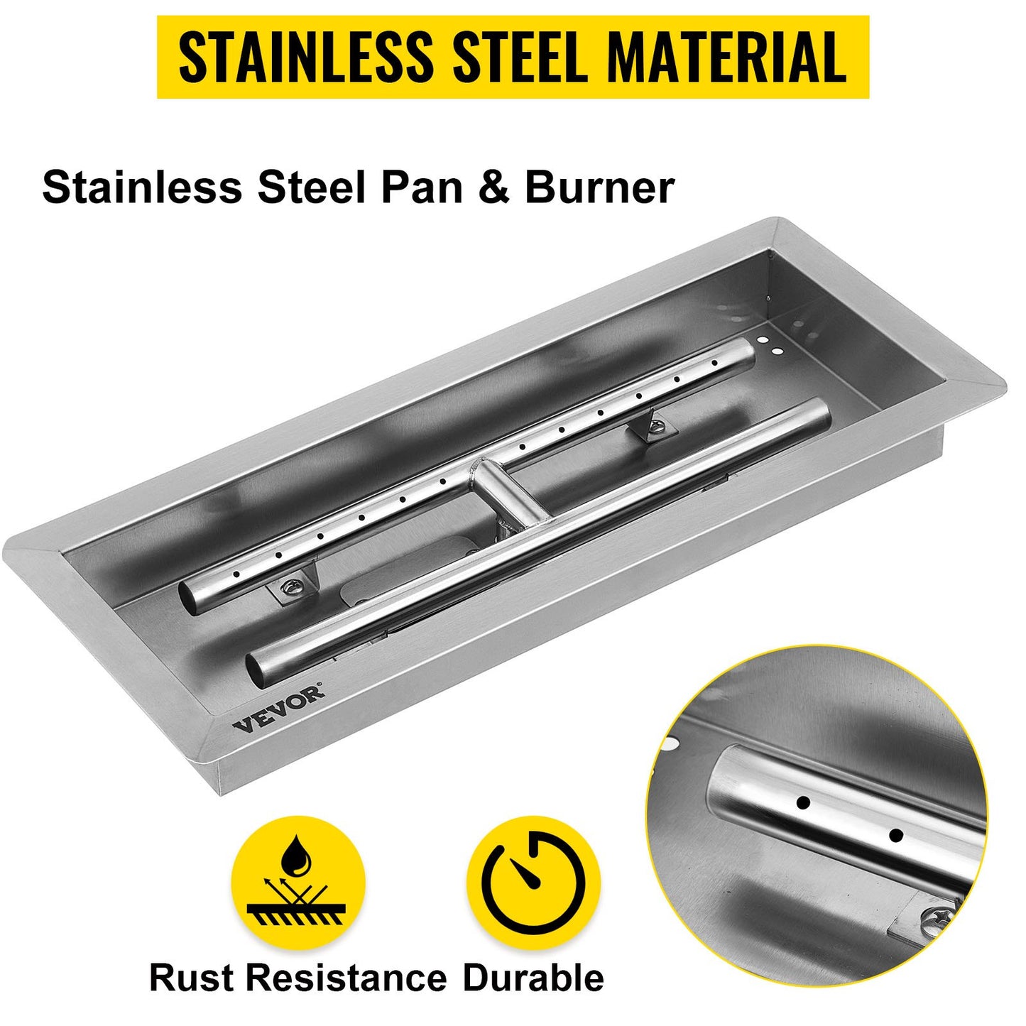 Fill-in Fire Pit Pan Burner Natural Gas Fire Pit Burner 20x8 Inch Fire Pit Pan 13.2 LBS Stainless Steel Fill In Pan Linear Fire Pit Pan Metal Square Burner Heater
