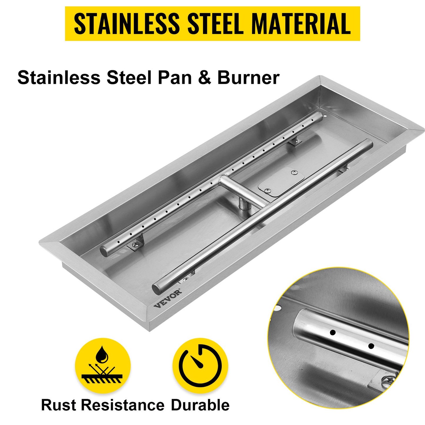 Fill-in Fire Pit Pan Burner Natural Gas Fire Pit Burner 24x8 Inch Fire Pit Pan 4.4 LBS Stainless Steel Fill In Pan Linear Fire Pit Pan Metal Square Burner Heater