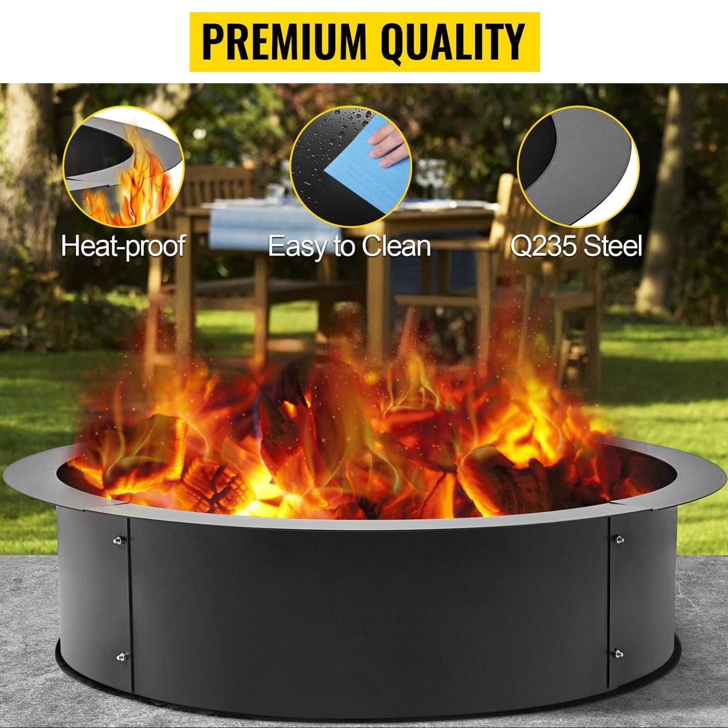 Fire Pit Ring 42×36×10 Inch Fire Pit Pan Fireplace Ring Solid Steel Heavy Duty Fire Pit Ring Liner for Fireplace Campfire Pit Ground for Outdoor Camping