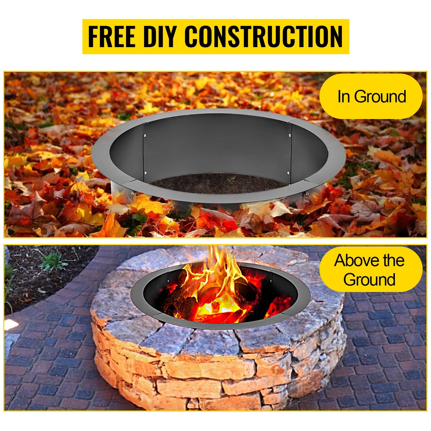 Fire Pit Ring 42×36×10 Inch Fire Pit Pan Fireplace Ring Solid Steel Heavy Duty Fire Pit Ring Liner for Fireplace Campfire Pit Ground for Outdoor Camping