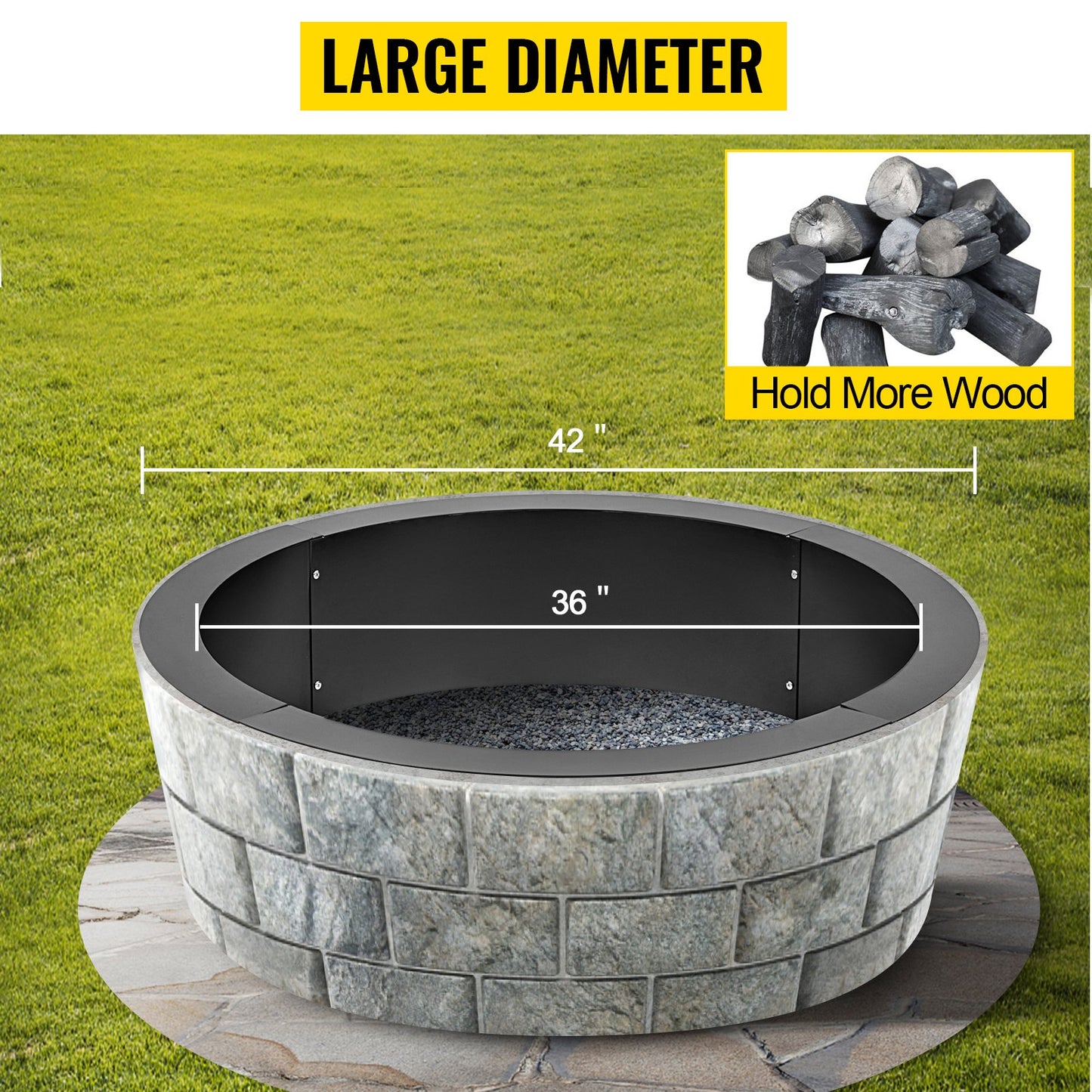 Fire Pit Ring 42×36×10 Inch Fire Pit Pan Fireplace Ring Solid Steel Heavy Duty Fire Pit Ring Liner for Fireplace Campfire Pit Ground for Outdoor Camping