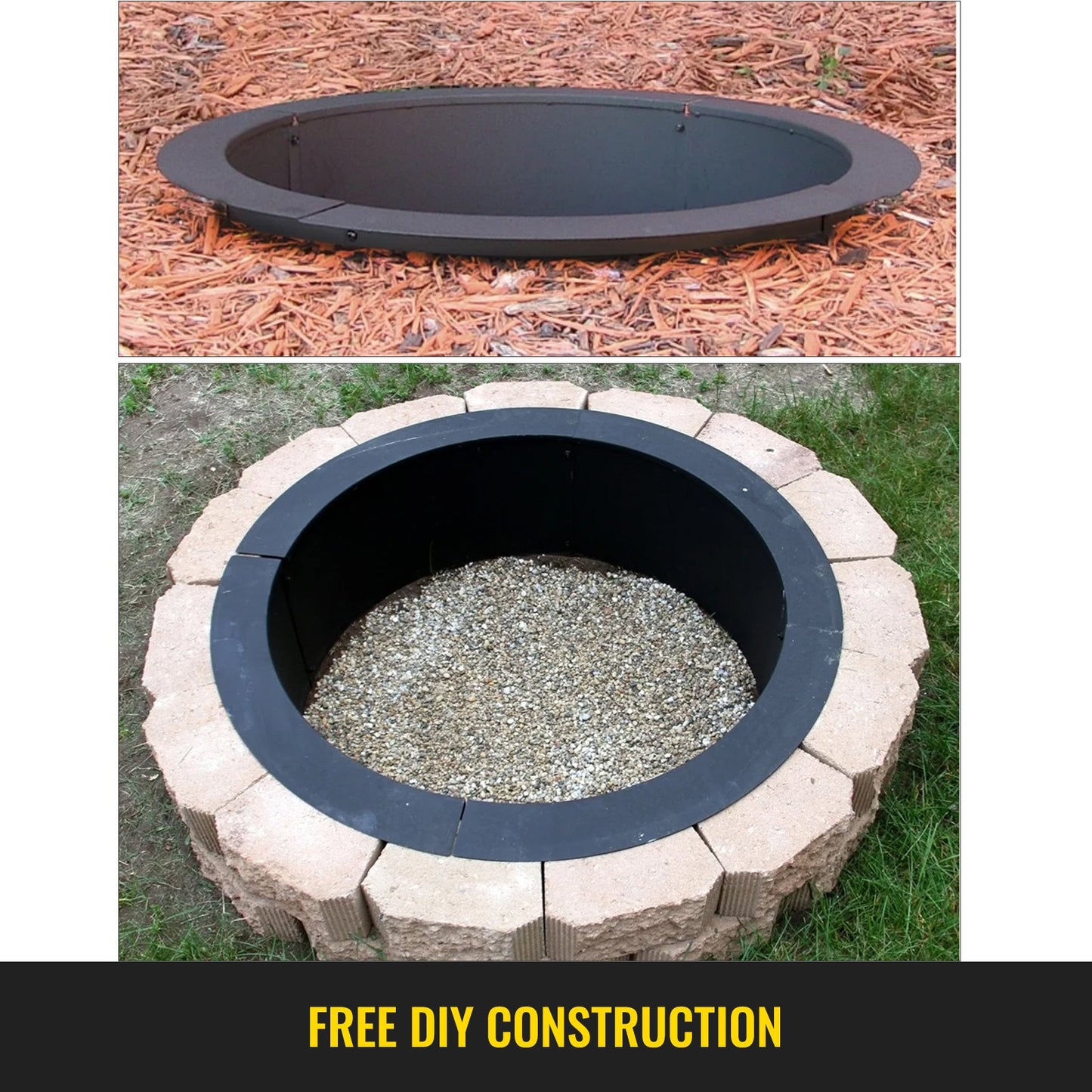 Fire Pit Ring 45 Inch Fire Pit Pan Fireplace Ring Solid Steel Heavy Duty Fire Pit Ring/Liner for Fireplace Campfire Pit Ground for Outdoor Camping