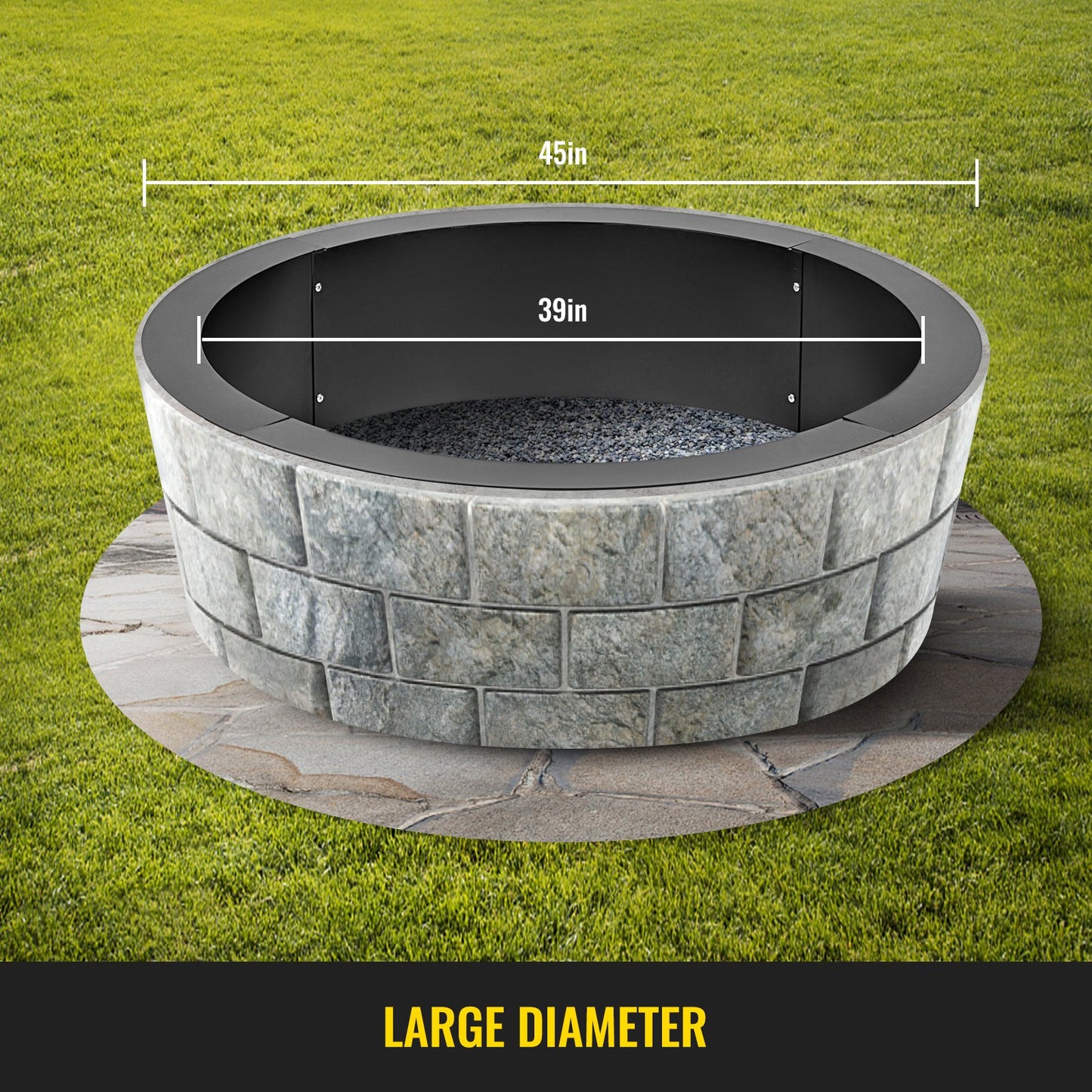 Fire Pit Ring 45 Inch Fire Pit Pan Fireplace Ring Solid Steel Heavy Duty Fire Pit Ring/Liner for Fireplace Campfire Pit Ground for Outdoor Camping