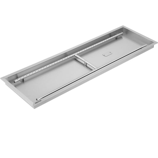 Fill-in Fire Pit Pan Burner Natural Gas Fire Pit Burner 50.5x16.5 Inch Fire Pit Pan 15.8 LBS Stainless Steel Fill In Pan Linear Fire Pit Pan Metal Square Burner Heater