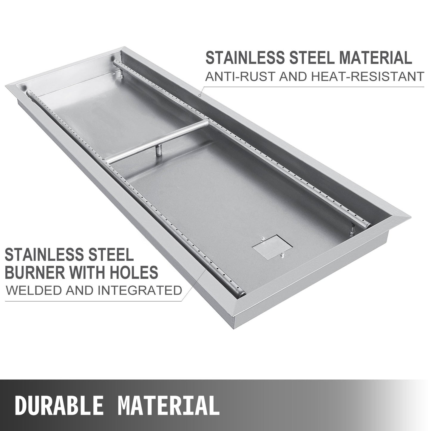 Fill-in Fire Pit Pan Burner Natural Gas Fire Pit Burner 50.5x16.5 Inch Fire Pit Pan 15.8 LBS Stainless Steel Fill In Pan Linear Fire Pit Pan Metal Square Burner Heater