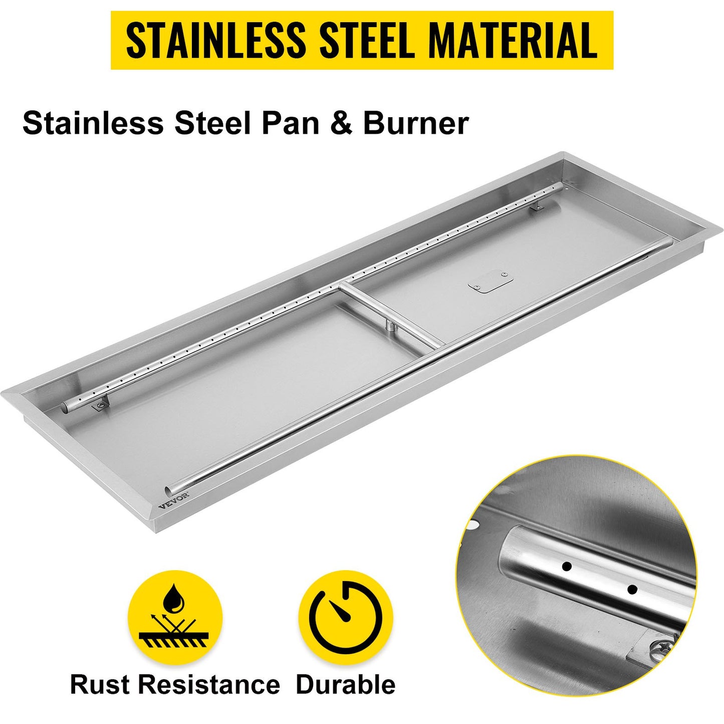 Fill-in Fire Pit Pan Burner Natural Gas Fire Pit Burner 50.5x16.5 Inch Fire Pit Pan 15.8 LBS Stainless Steel Fill In Pan Linear Fire Pit Pan Metal Square Burner Heater