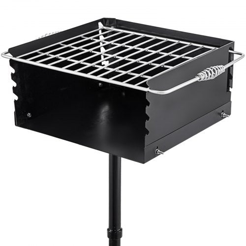 Outdoor Park Style Grill 16 x 16 Inch Park Style Charcoal Grill Carbon Steel Park Style BBQ Grill Adjustable Park Charcoal Grill with Stainless Steel Grate Outdoor Park Grill, In-ground Pillar