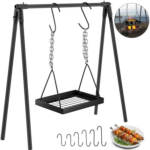 Campfire Cooking Stand, Carbon Steel, Outdoor Cooking, Heavy Duty Campfire Cooking Equipment with Adjustable Grill, Camp Cooking, Campfire Cooking Grill For Camping, Picnic, Bonfire Party