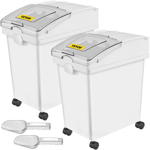 Ingredient Bin, 5.5 Gallons Capacity Ingredient Storage Bin, PP Material Flour Bins On Wheels, White Shelf Ingredient Bin with Scoop and Sliding Lid, Commercial Storage Bins, 2 Pcs/Set