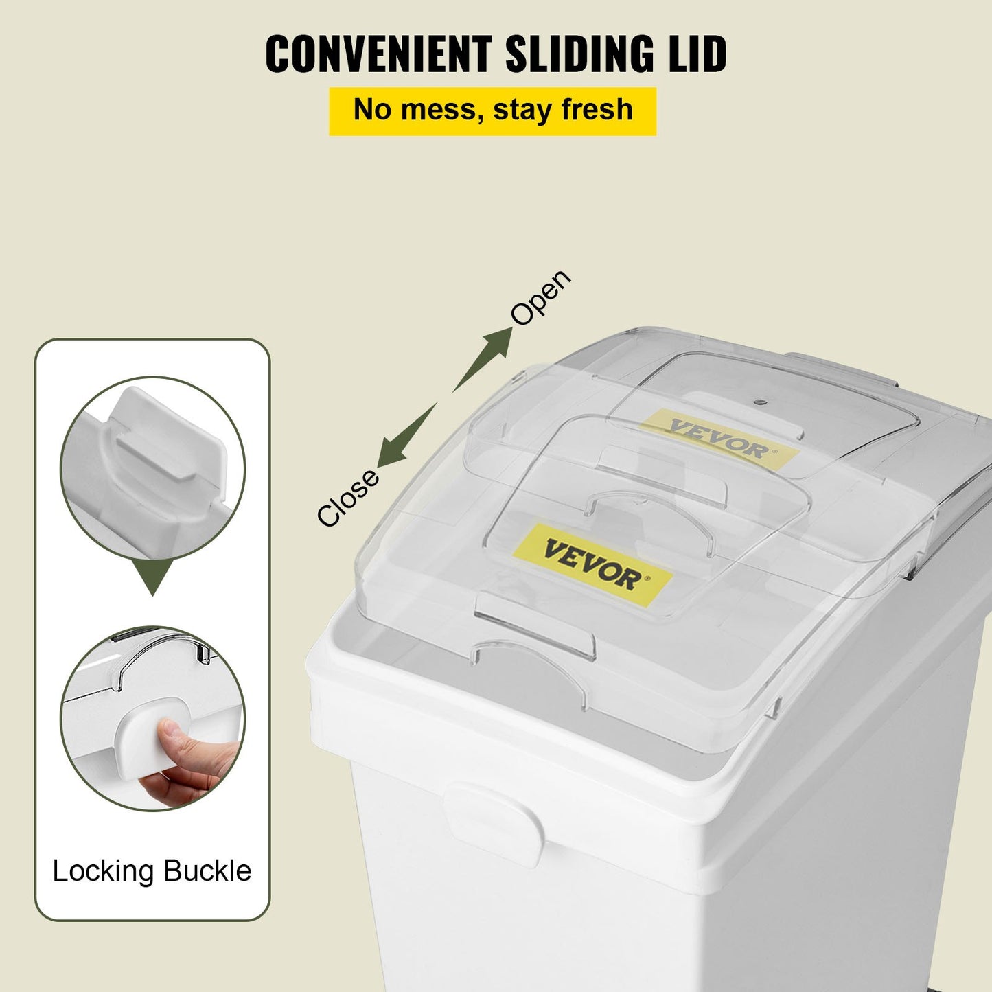 Ingredient Bin, 5.5 Gallons Capacity Ingredient Storage Bin, PP Material Flour Bins On Wheels, White Shelf Ingredient Bin with Scoop and Sliding Lid, Commercial Storage Bins, 2 Pcs/Set