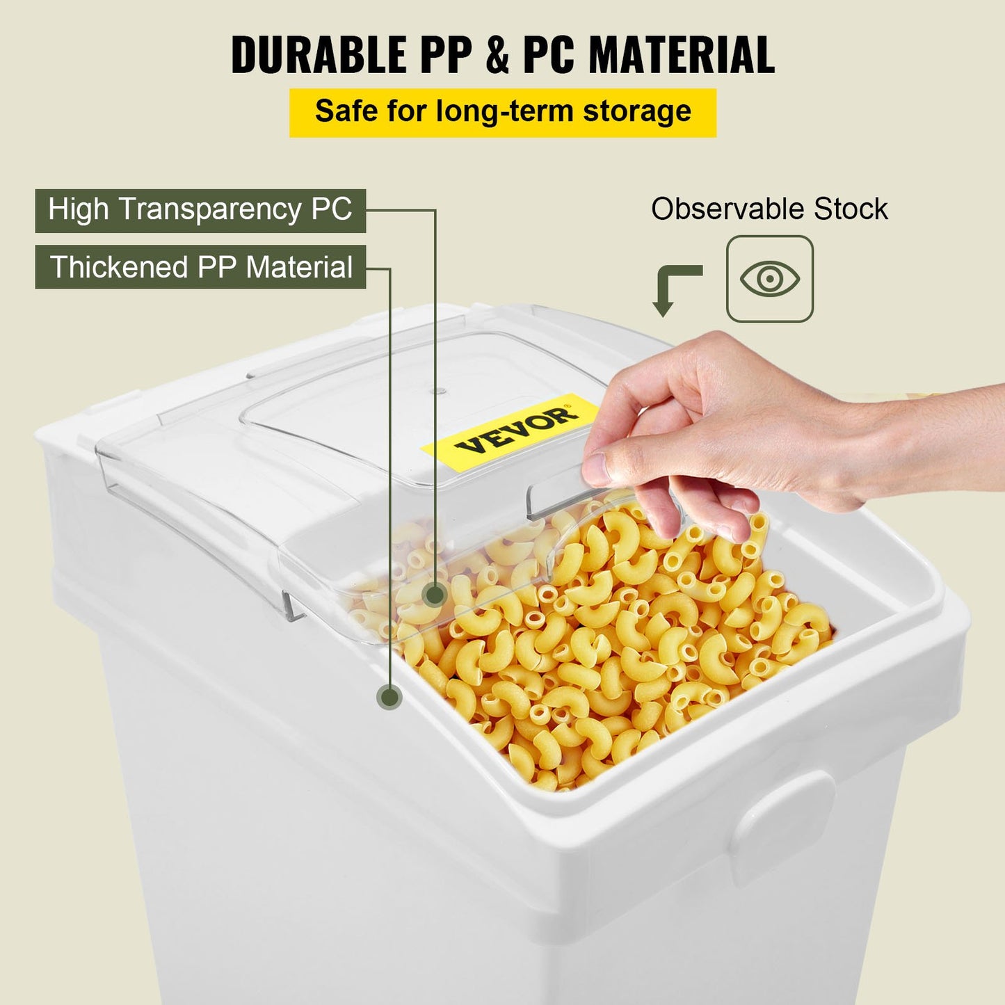 Ingredient Bin, 5.5 Gallons Capacity Ingredient Storage Bin, PP Material Flour Bins On Wheels, White Shelf Ingredient Bin with Scoop and Sliding Lid, Commercial Storage Bins, 2 Pcs/Set