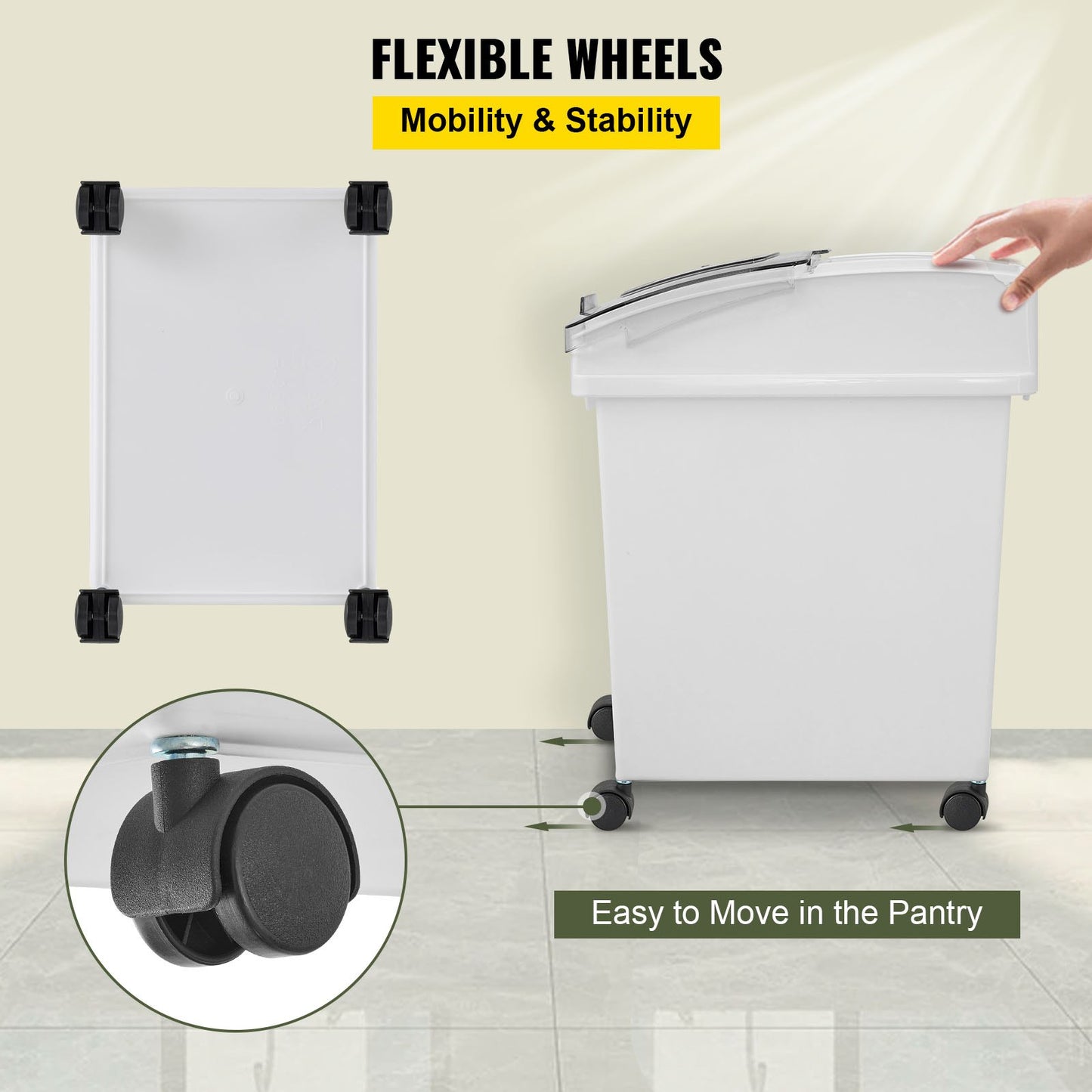 Ingredient Bin, 5.5 Gallons Capacity Ingredient Storage Bin, PP Material Flour Bins On Wheels, White Shelf Ingredient Bin with Scoop and Sliding Lid, Commercial Storage Bins, 2 Pcs/Set