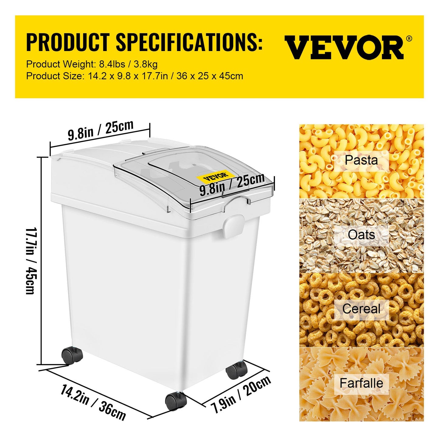 Ingredient Bin, 5.5 Gallons Capacity Ingredient Storage Bin, PP Material Flour Bins On Wheels, White Shelf Ingredient Bin with Scoop and Sliding Lid, Commercial Storage Bins, 2 Pcs/Set
