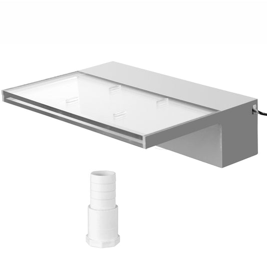 Pool Fountain Spillway 11.8x3.2x8.1 Inches, Fountain Spilway Blue Strip LED Light, Pool Waterfall Fountain Solid Acrylic, Pool Waterfall for Garden Pond, Swimming Pool, Squares