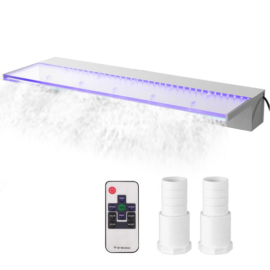 Fountain Spillway 36.2x3.2x8.1 Inch, Pool Waterfall Fountain 17 Colors Led, Pool Water Fall Kit With Remote, Pool Spillway Solid Acrylic Pool Waterfall for Garden Pond, Swimming Pool, Square