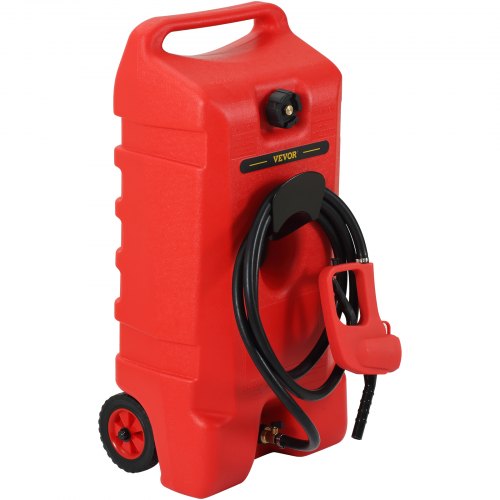Fuel Caddy, 14 Gallon, Gas Storage Tank On-Wheels, with Siphon Pump and 9.8 ft Long Hose, Gasoline Diesel Fuel Container for Cars, Lawn Mowers, ATVs, Boats, More, Red