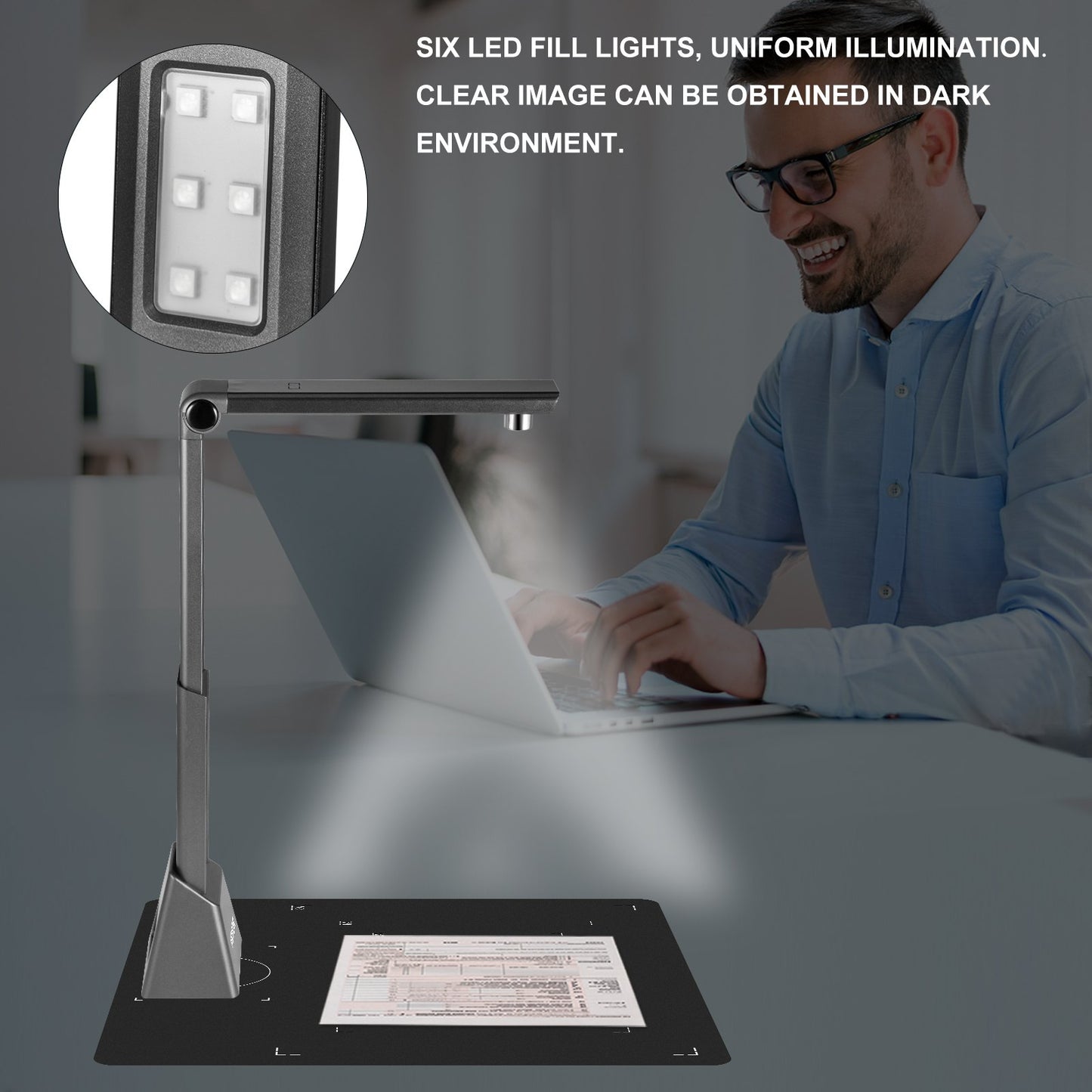 Document Camera for Teachers A3 Scanning Size Book Scanner 10 Mega-Pixel Lens Book & Document Scanner w/ LED Lights Portable Scanner for Teacher OCR Function for Classroom Online Teaching Office