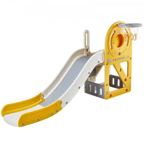 Toddler Slide, Kid Slide for Toddlers Age 1-12 w/ Climbable Ladders & Basketball Hoop & Storage Space, Indoor Outdoor Slide Playset for Kids Within 50kg, Toddler Playground w/ Raised Handrail