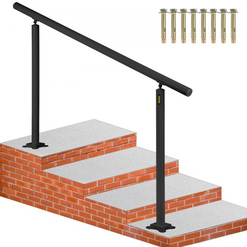 Stair Railing Kit, 5 FT Handrails for Outdoor 0-5 Steps, Adjustable Angle Black Aluminum Stair Handrail, Indoor & Outdoor Stairs for the Elderly