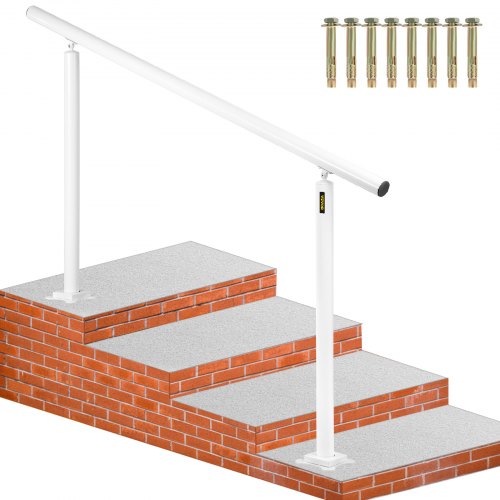 Stair Railing Kit, 5 FT Handrails for Outdoor 0-5 Steps, Adjustable Angle White Aluminum Stair Handrail, Indoor & Outdoor Stairs for the Elderly