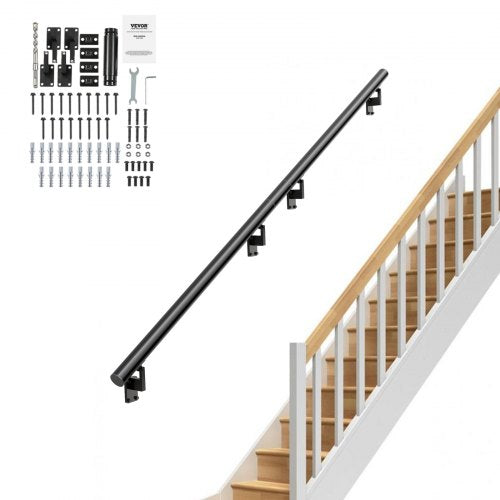 Handrail Stair Railing, 12 ft, Wall Mount Handrails for Indoor Stairs, Thickened Aluminum Alloy Hand Rail with Installation Kit, 440 LBS Load Capacity Stairway Railing for Outdoor Stairs